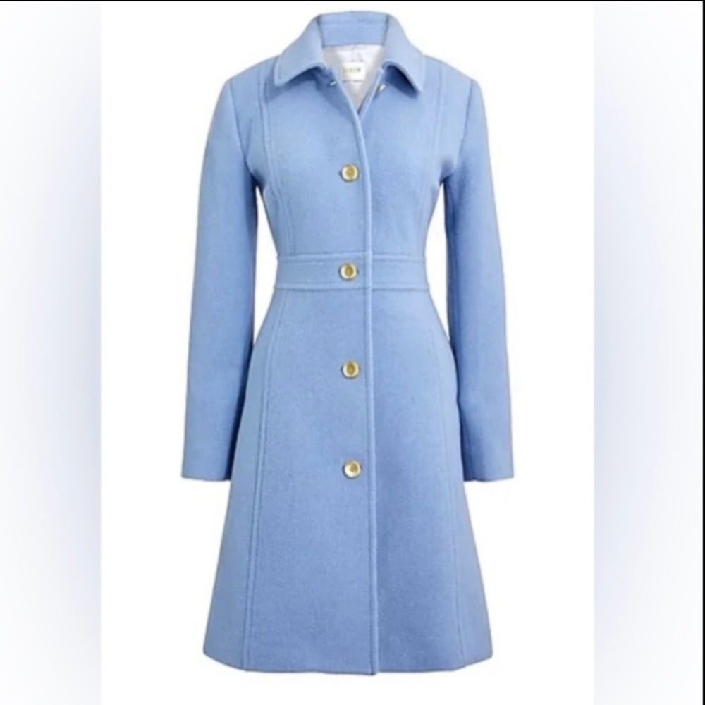 J. Crew Blue Trench Coat with Notched Collar and Tailored Silhouette
